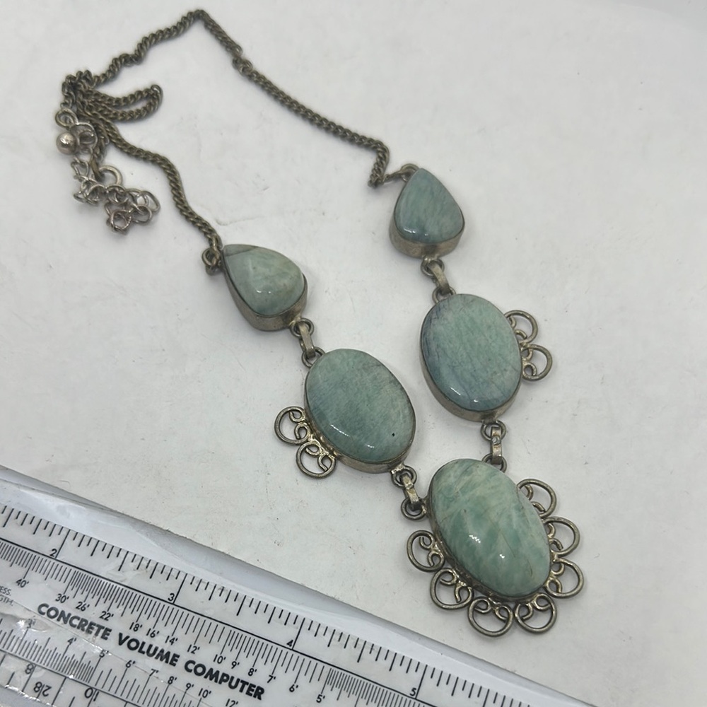 Hand Crafted Larimar  Necklace with silver plated chain